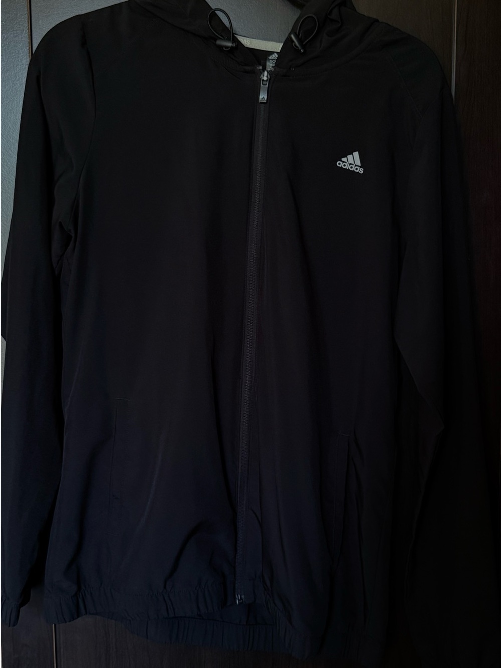 adidas Black Full-Zip Hooded Windbreaker Jacket